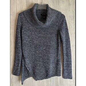White House Black Market Navy Embellished Silver Thread Cowl Neck Sweater Size S
